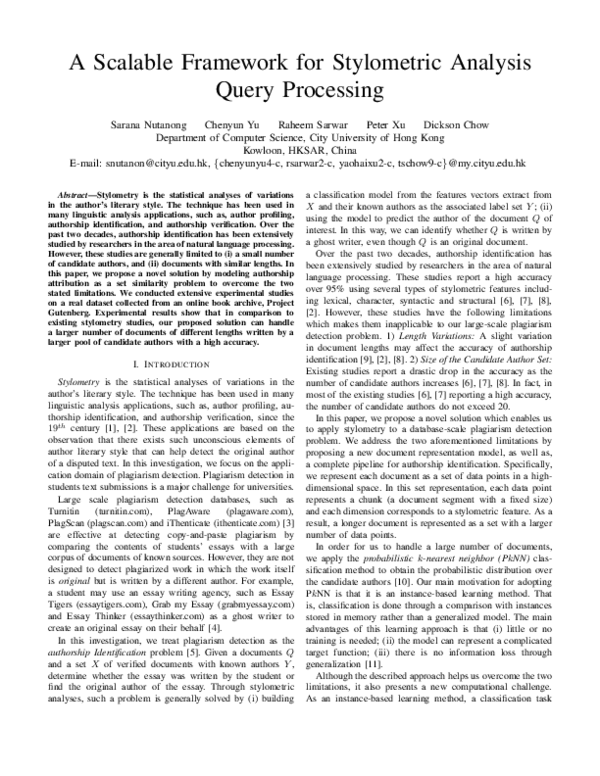 (PDF) A Scalable Framework for Stylometric Analysis Query Processing