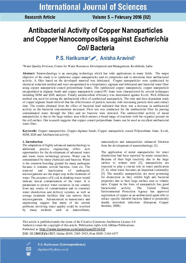 (PDF) Antibacterial Activity of Copper Nanoparticles and Copper ...