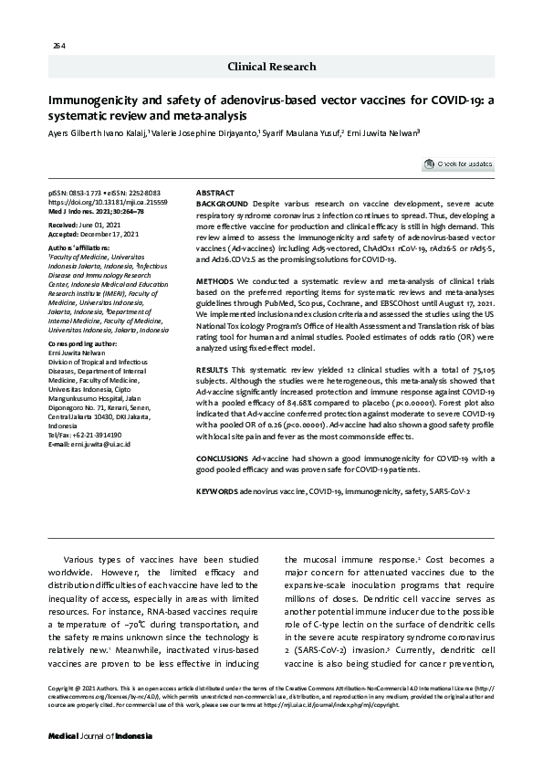 (PDF) Immunogenicity and safety of adenovirus-based vector vaccines for ...
