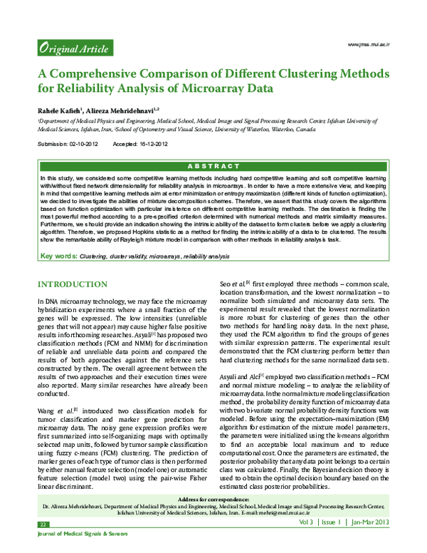 (PDF) A Comprehensive Comparison of Different Clustering Methods for ...