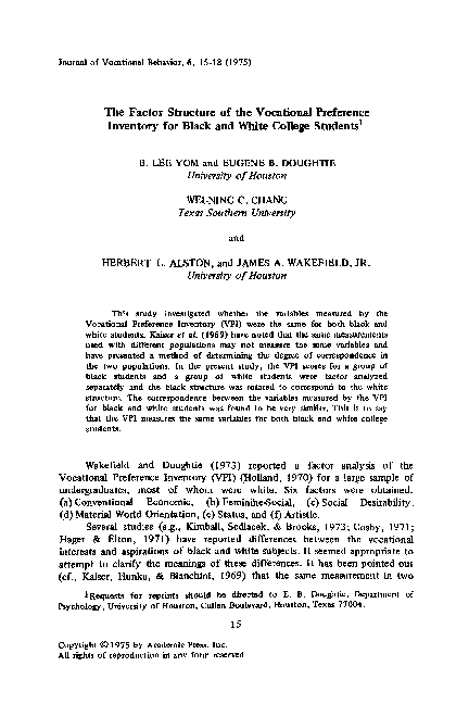 (PDF) The factor structure of the Vocational Preference Inventory for ...