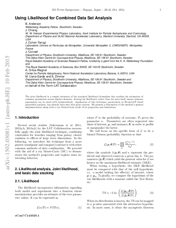 (PDF) Using Likelihood for Combined Data Set Analysis