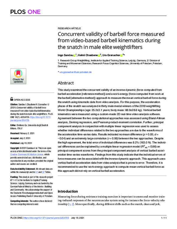 (PDF) Concurrent validity of barbell force measured from video-based ...