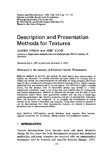 (PDF) Description and Presentation Methods for Textures