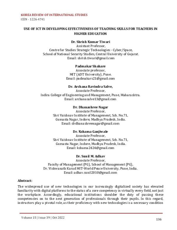 (PDF) Use of ICT in Developing Effectiveness of Teaching Skills for ...