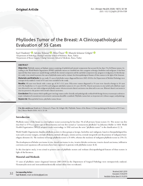 (PDF) Phyllodes Tumor of the Breast: A Clinicopathological Evaluation ...