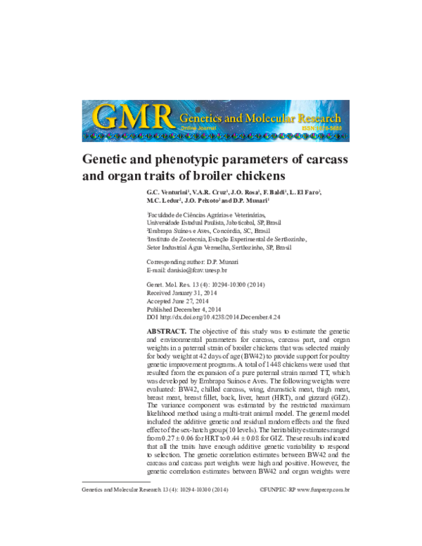 (PDF) Genetic and phenotypic parameters of carcass and organ traits of ...