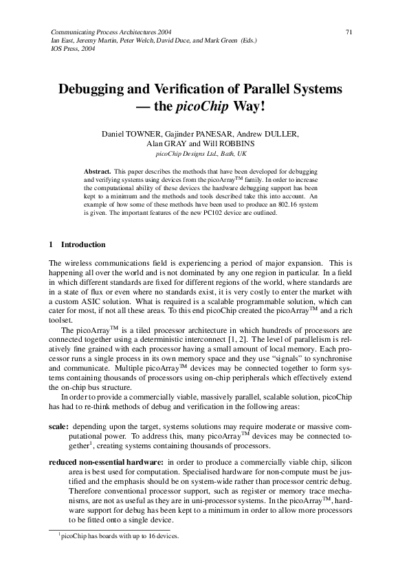 (PDF) Debugging and Verification of Parallel Systems — the picoChip Way
