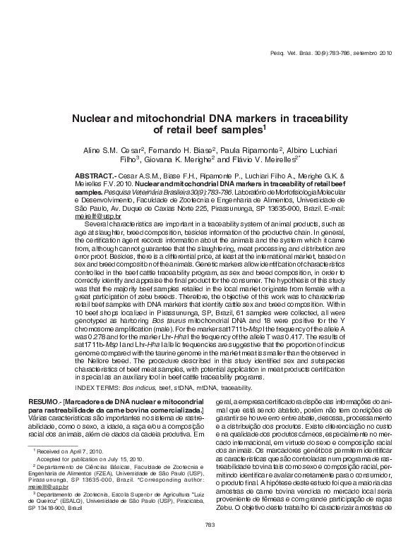 (PDF) Nuclear and mitochondrial DNA markers in traceability of retail ...