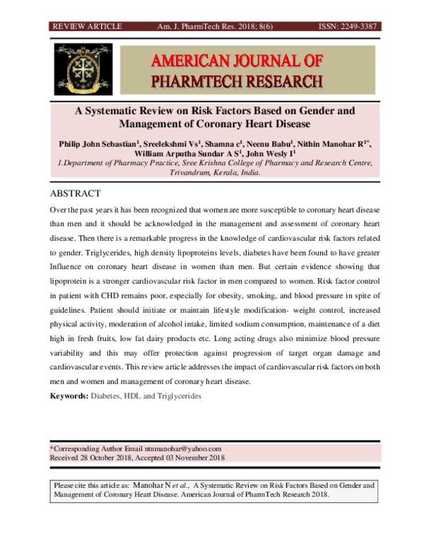 (PDF) A Systematic Review on Risk Factors Based on Gender and ...