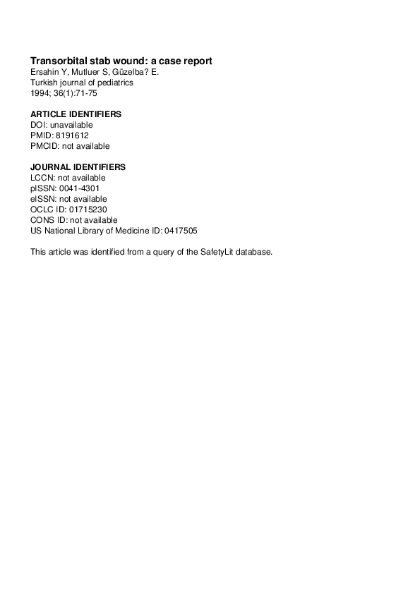 (PDF) Transorbital stab wound: a case report