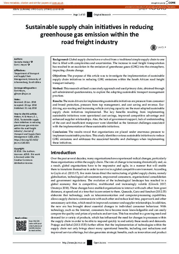 (PDF) Sustainable supply chain initiatives in reducing greenhouse gas ...
