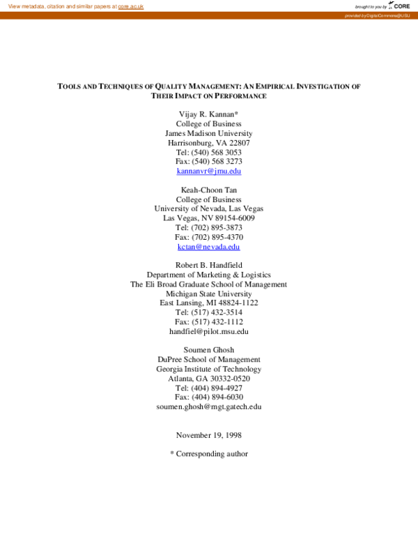 (PDF) Tools and Techniques of Quality Management: An Empirical ...