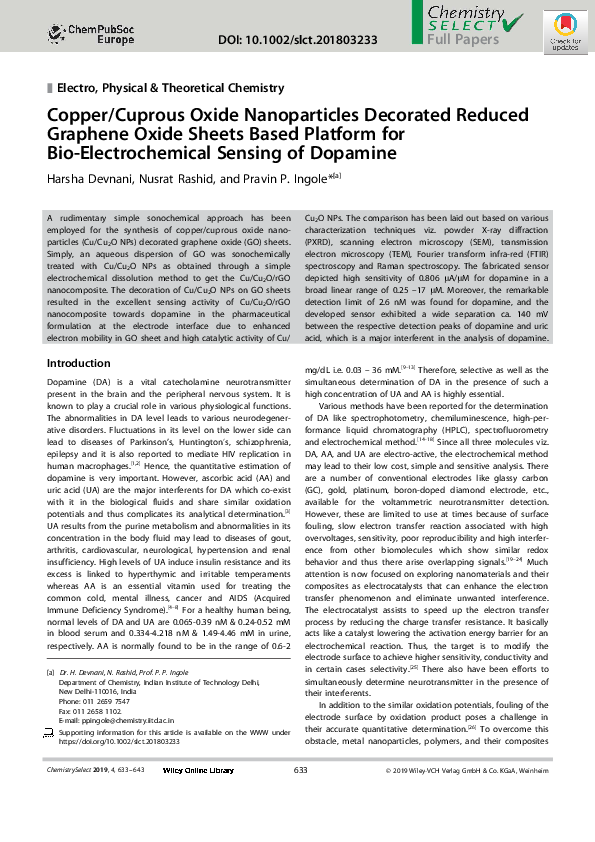 (PDF) Copper/Cuprous Oxide Nanoparticles Decorated Reduced Graphene ...