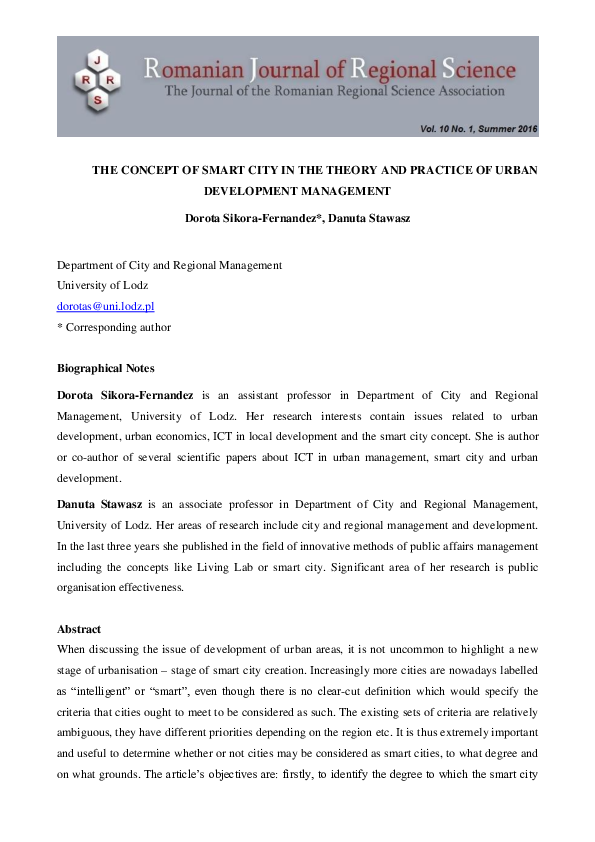 (PDF) The Concept of Smart City in the Theory and Practice of Urban ...