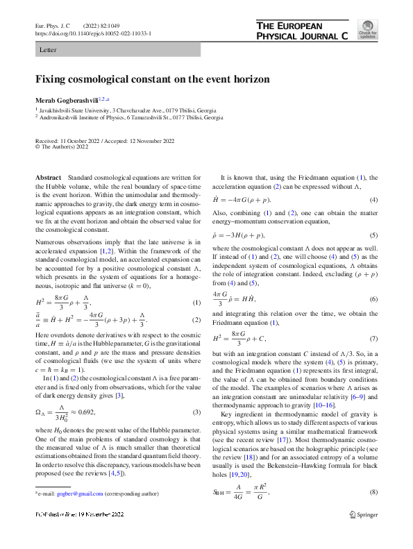 (PDF) Fixing cosmological constant on the event horizon