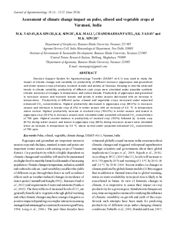 (PDF) Assessment of climate change impact on pulse, oilseed and ...