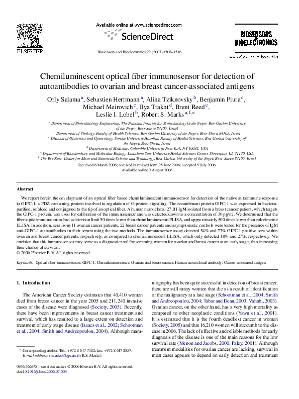 (PDF) Chemiluminescent optical fiber immunosensor for detection of ...