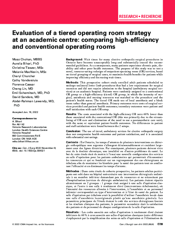 (PDF) Evaluation of a tiered operating room strategy at an academic ...