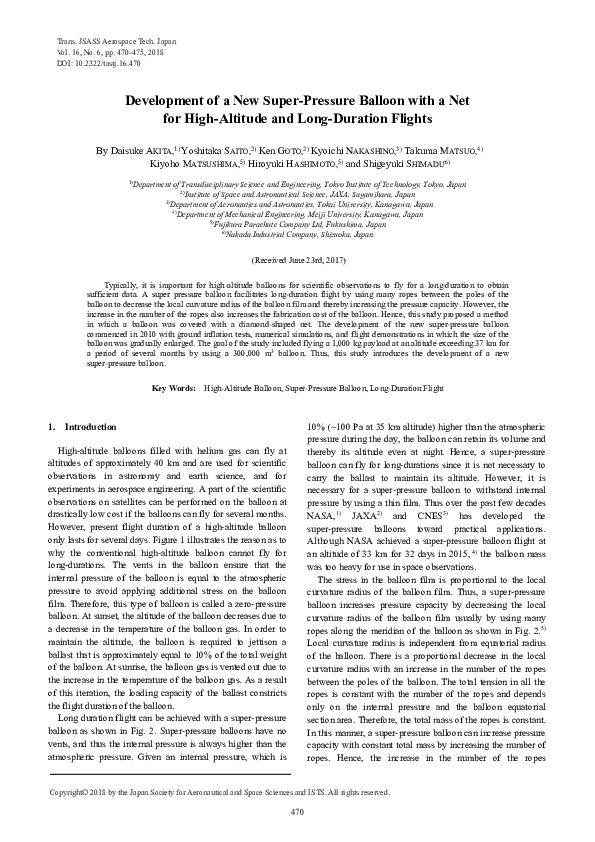(PDF) Development of a New Super-Pressure Balloon with a Net for High ...