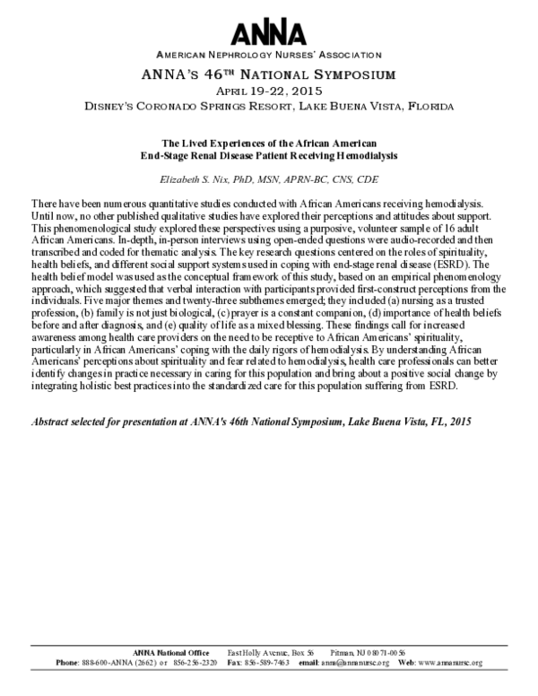 (PDF) The Lived Experiences of the African American End-Stage Renal ...