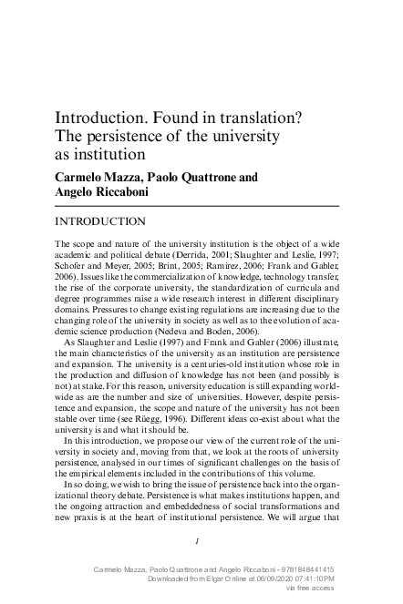 Introduction: Found In Translation? The Persistence of the University as Institution