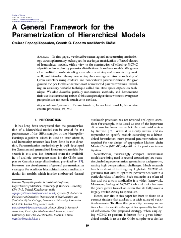 (PDF) A General Framework for the Parametrization of Hierarchical Models