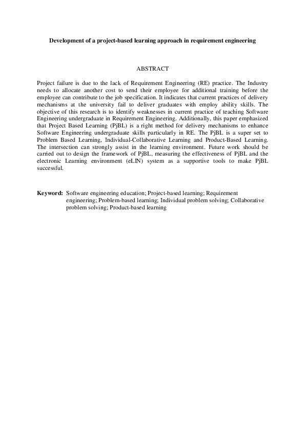 (PDF) Development of a Project-Based Learning Approach in Requirement ...