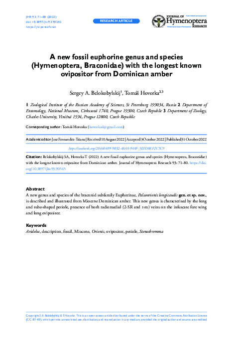 (PDF) A new fossil euphorine genus and species (Hymenoptera, Braconidae ...