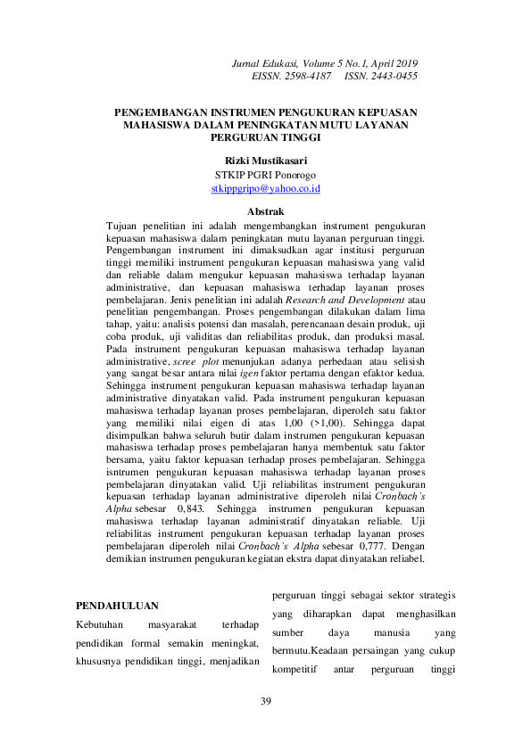 (PDF) Pengembangan Instrumen Pengukuran Kepuasan Mahasiswa Dalam ...