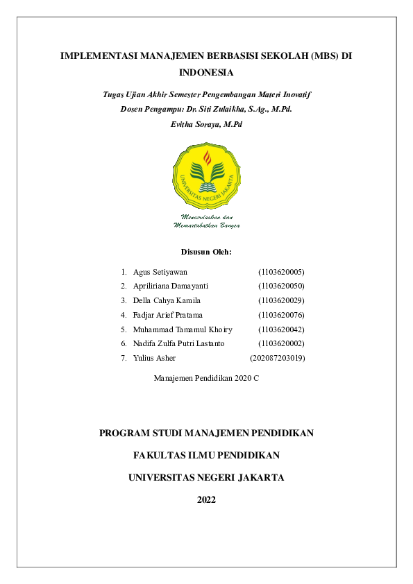(PDF) IMPLEMENTASI MANAJEMEN BERBASIS SEKOLAH DI INDONESIA