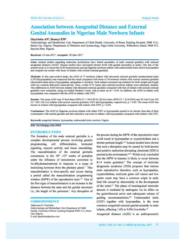 (PDF) Association between Anogenital Distance and External Genital ...