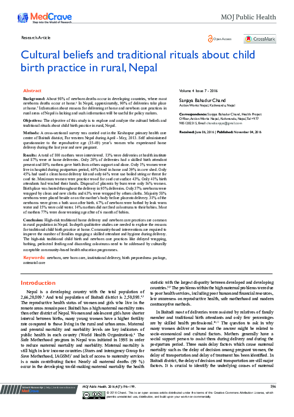 (PDF) Cultural Beliefs and Traditional Rituals about Child Birth ...