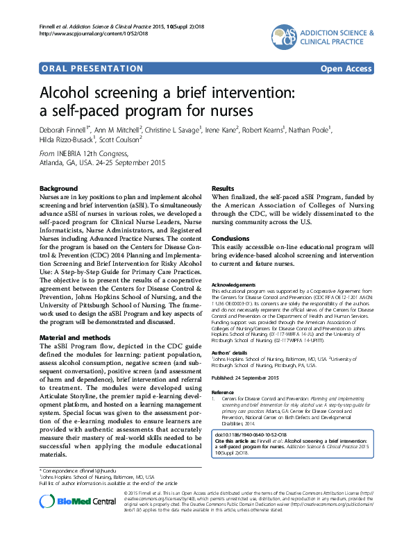 (PDF) Alcohol screening a brief intervention a selfpaced program for