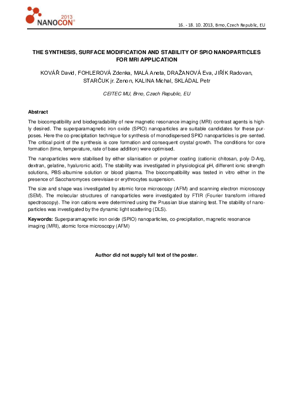 (PDF) The Synthesis, Surface Modification and Stability of SPIO ...