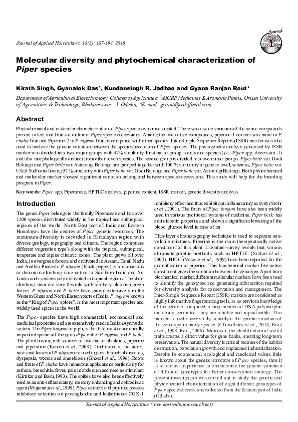 (PDF) Molecular diversity and phytochemical characterization of Piper ...