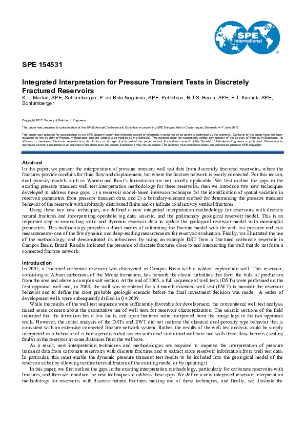 (PDF) Integrated Interpretation for Pressure Transient Tests in ...