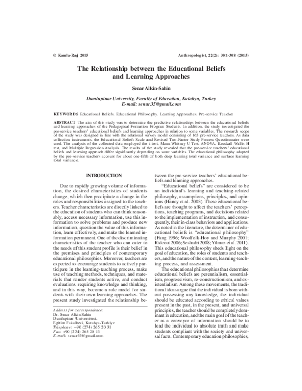 (PDF) The Relationship between the Educational Beliefs and Learning ...