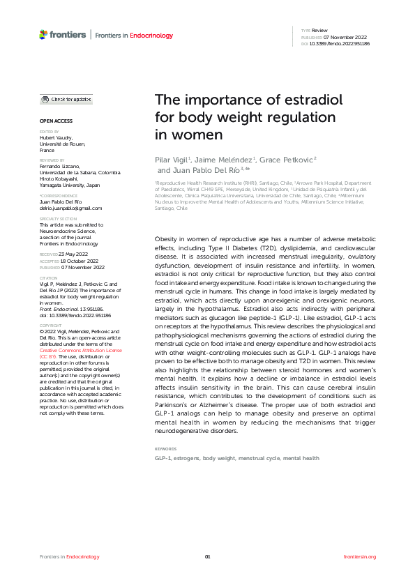 (PDF) The importance of estradiol for body weight regulation in women
