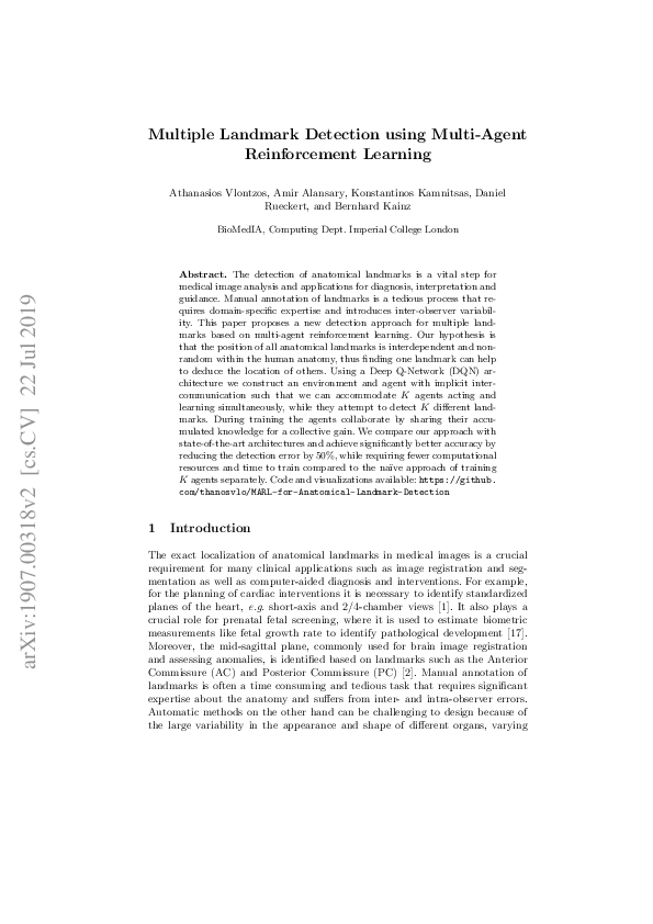 (PDF) Multiple Landmark Detection Using Multi-agent Reinforcement Learning