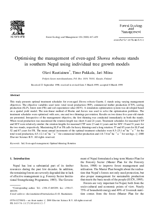 (PDF) Optimising the management of even-aged Shorea robusta stands in ...