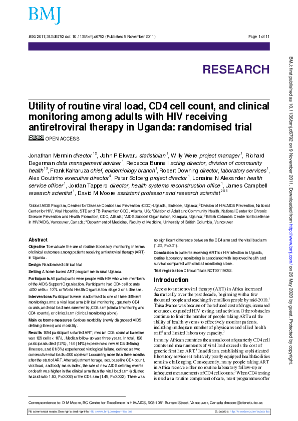 (PDF) Utility of routine viral load, CD4 cell count, and clinical ...