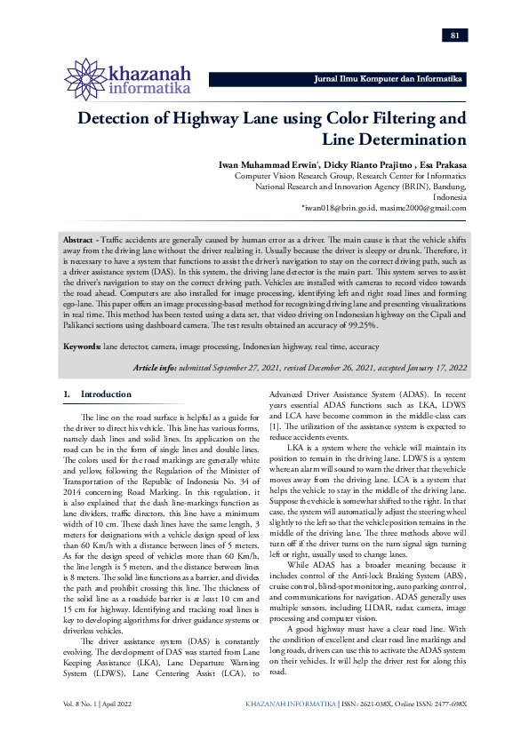 Detection of Highway Lane using Color Filtering and Line Determination