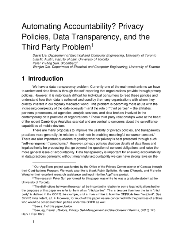 (PDF) Automating accountability? Privacy policies, data transparency ...