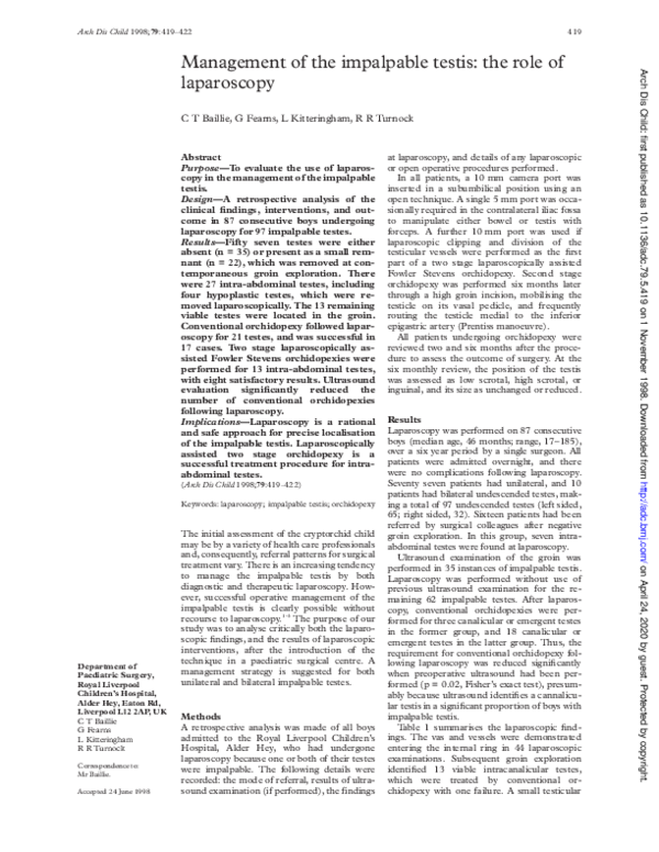 (PDF) Management of the impalpable testis: the role of laparoscopy