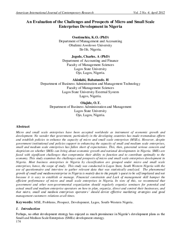 (PDF) An Evaluation of the Challenges and Prospects of Micro and Small ...