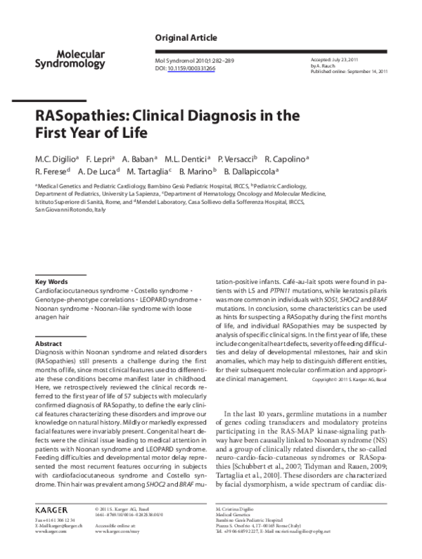 (PDF) RASopathies: Clinical Diagnosis in the First Year of Life