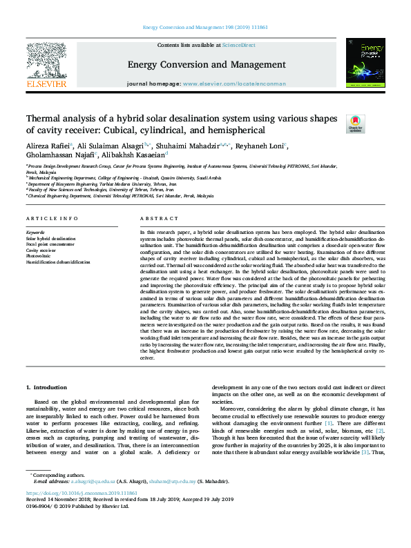 (PDF) Thermal analysis of a hybrid solar desalination system using ...