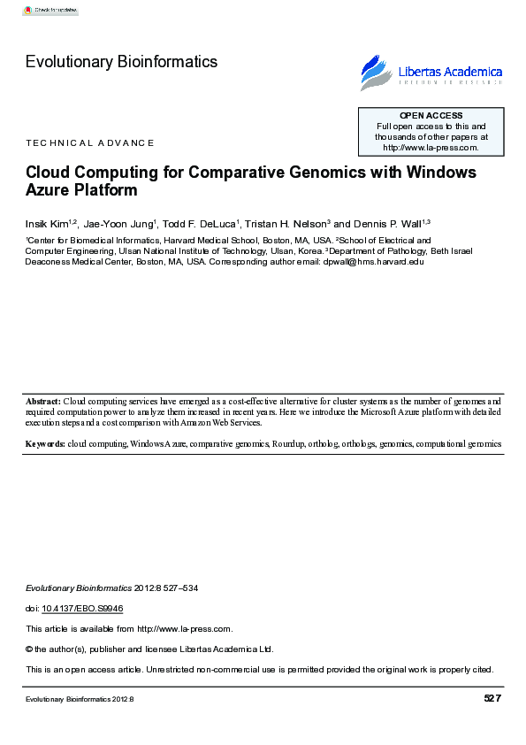 (PDF) Cloud Computing for Comparative Genomics with Windows Azure Platform