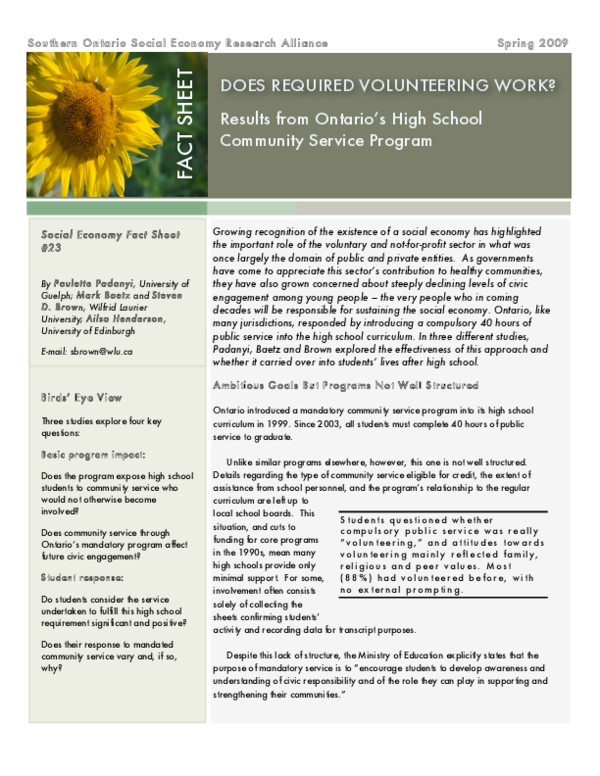 (PDF) Does Required Volunteering Work? Results from Ontario’s High ...
